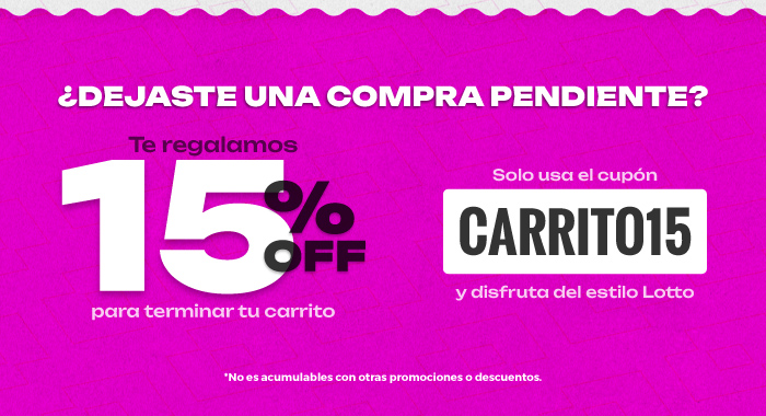 Te regalamos 15% Off para terminar tu carrito. Solo usa el cupón: CARRITO15