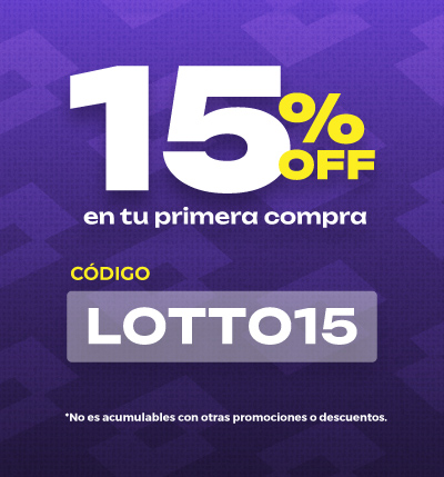15% off en tu primera compra, CUPÓN: LOTTO15