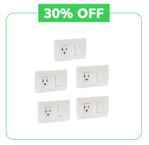 Placa Con 1 Contacto + 1 Apagador Sencillo Marisio 5 Piezas