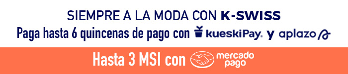 Siempre a la moda con k-swiss. Paga hasta 6 quincenas de pago con KuiskiPay y Aplazo. Hasta 3 MSI con Mercado Pago